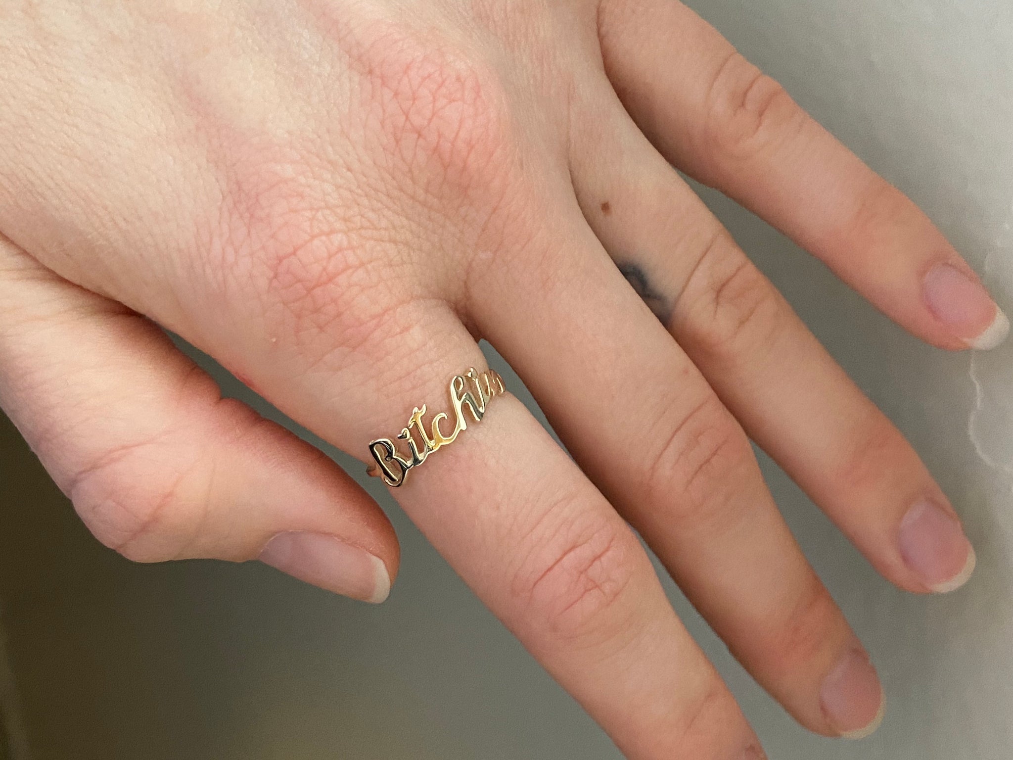 Bitchin - solid gold script ring