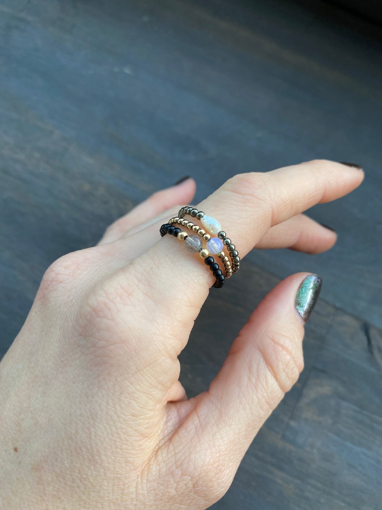 Labradorite Agate Gold Ring