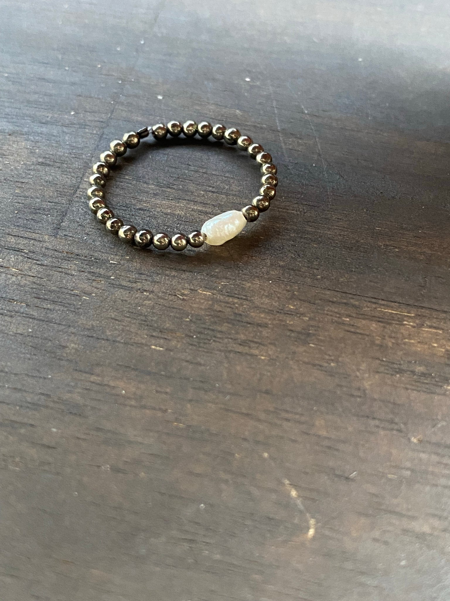 Pearl Pyrite Ring